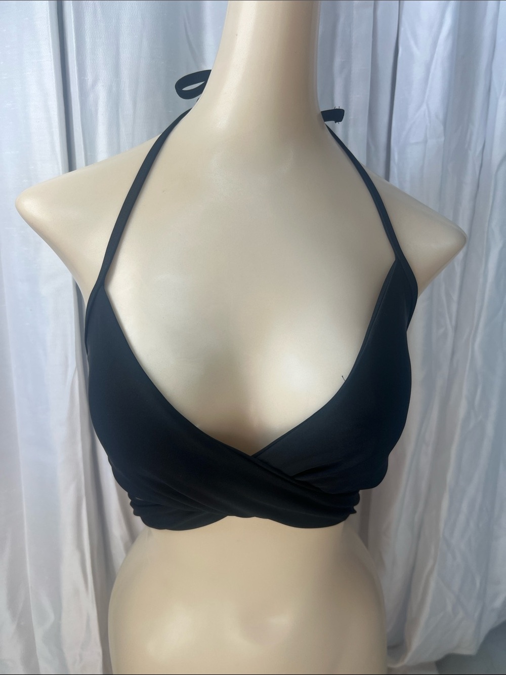 aerie Black Wrap-Front Halter Swim Top